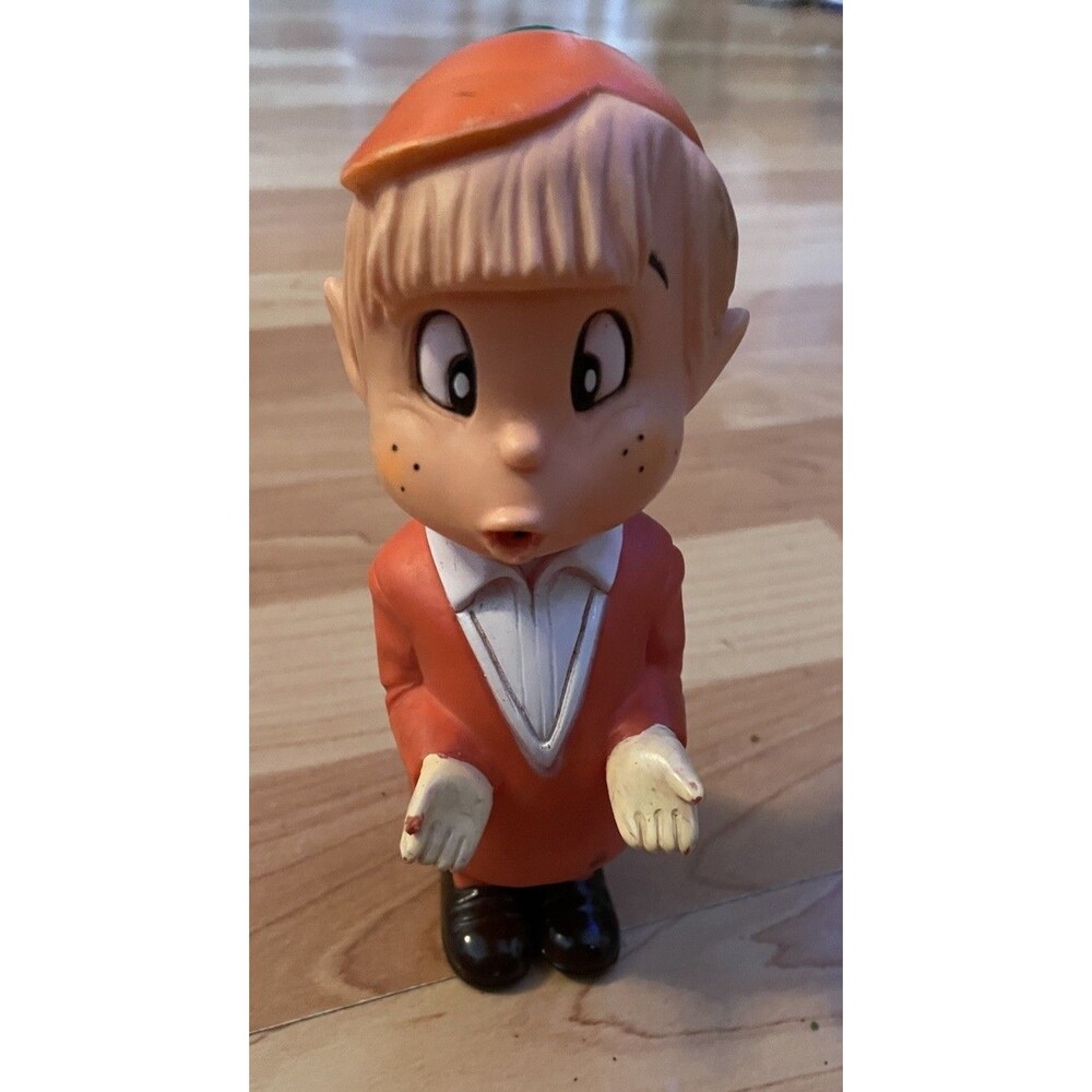 Vintage Asakusa Toy Japan Rubber Water Squirt Boy Figurine Red Suit 1950s MCM
